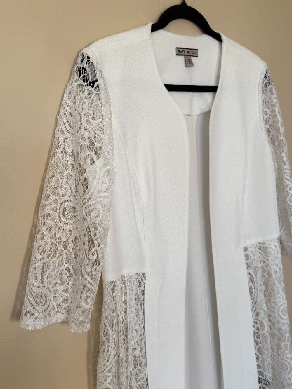 Maya Brooke White Lace Jacket Overlay Sheer Sleeve Formal Elegant Size 10 - Picture 4 of 5